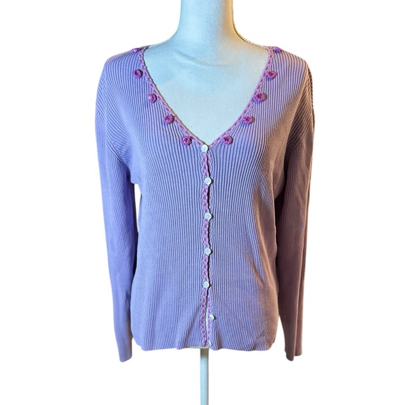 Lilly Pulitzer Sweaters - Lilly Pulitzer Orchid Flowered  VNeck Trim Silk Sweater